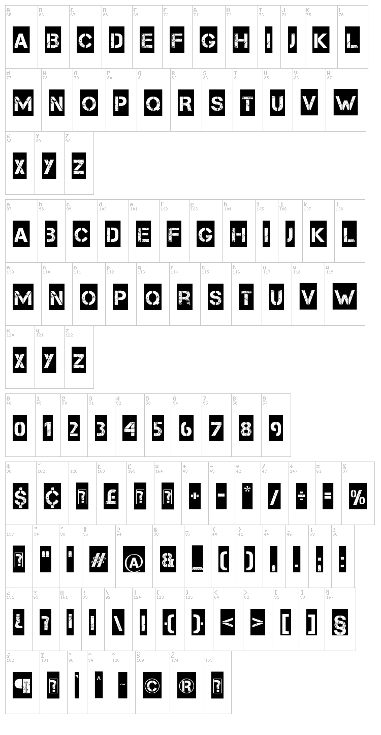 Take Cover font map